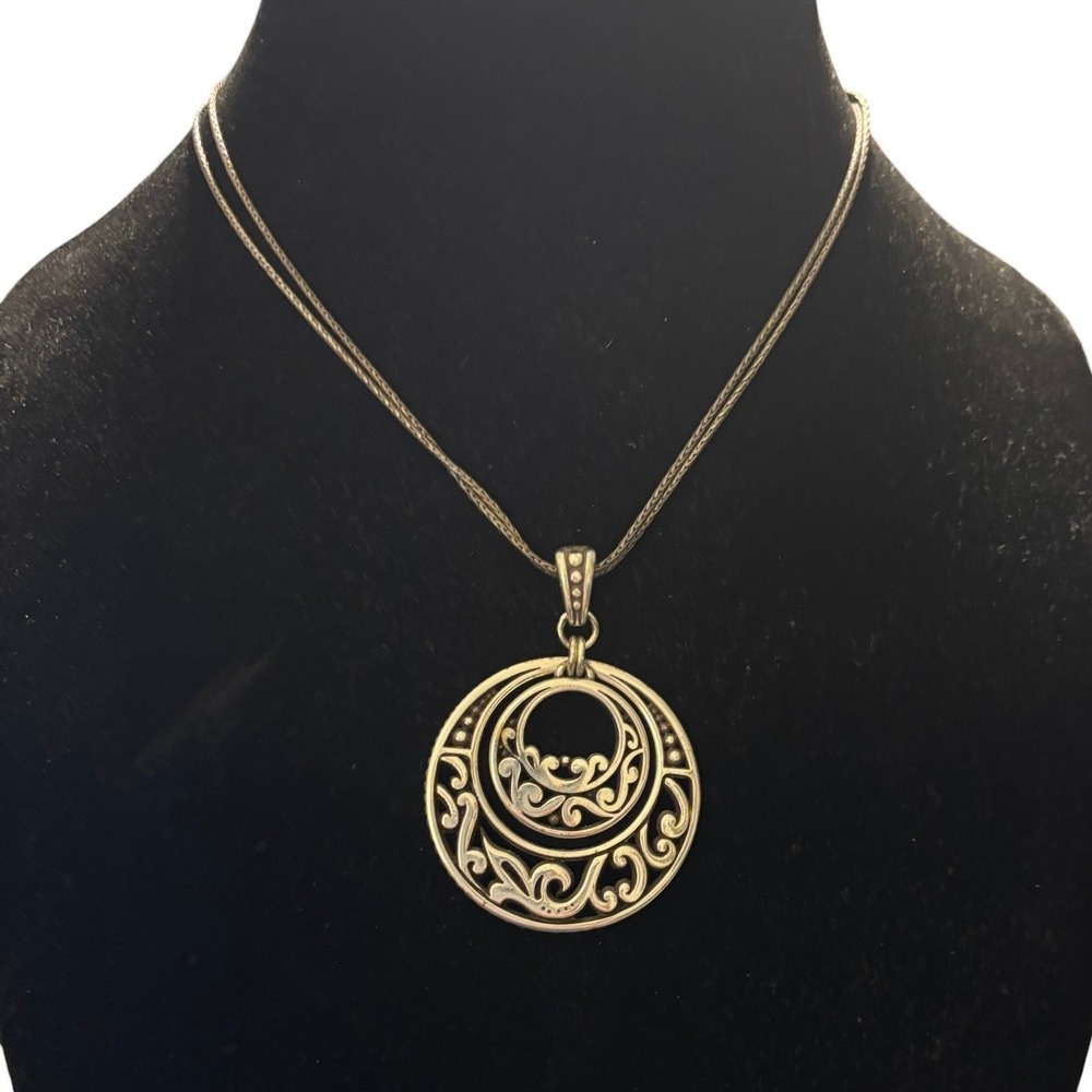 Brighton Silver‎ Tone Scroll Filigree Concentric Circle Pendant Necklace Boho